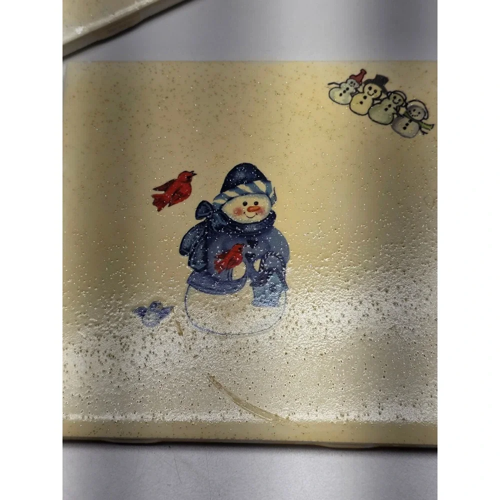 Vintage‎ Style Snowman Ceramic Tile Coasters Set of 4 Winter Holiday Decor Cream